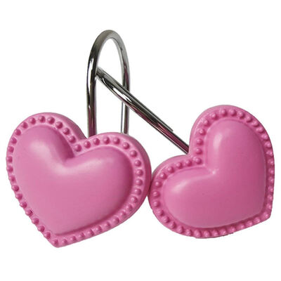 

UpperX Heart Shaped Rust Resistant Decorative Shower Curtain Hooks 12- Pack Pink Heart