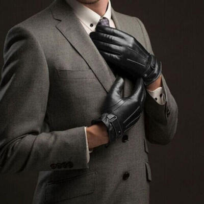 

Men Insulate Real Genuine Leather Gloves Light Fleece Lining Thermal Winter Warm