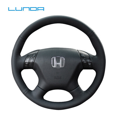 

LUNDA Black Leather Car Steering Wheel Cover for Honda Accord Odyssey 2004-2005 hand-stitched Steering Wheel Cover