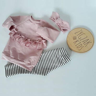 

3pcs Toddler Kids Baby Girl Winter T-shirt Tops Long Striped Pants Outfits Set