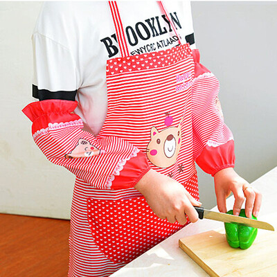 

Jingdong supermarket green reed waterproof apron sleeves cute thin section of red coffee color two installed