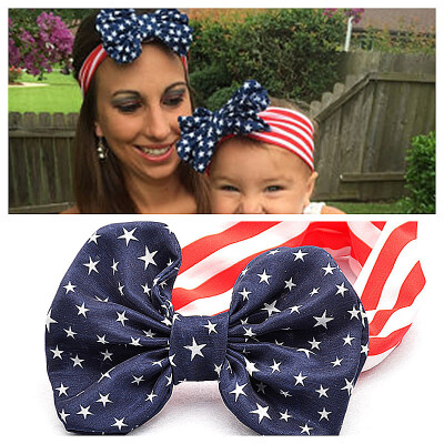 

MyMei 1Pair American USA Flag Parent-Child Butterfly Knot Elastic Hairband Headband