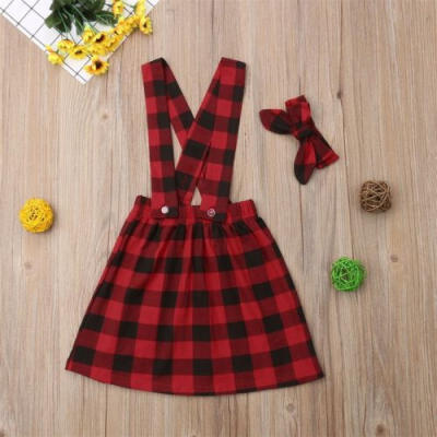 

Sweet Christmas Infant Baby Girl Xmas Plaid Skirts Dress Headband Outfit Clothes