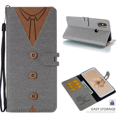 

MOONCASE Millet Mi A2 Mi 6X stitching embossed mens leather case - gray