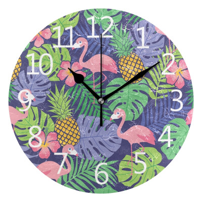 

Wall Clock Pineapple And Tropical Leaf Round Wall Clock Arabic Numerals Design