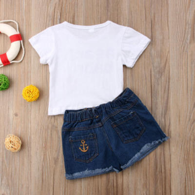 

2Pcs Kids Baby Girls Toddler Cotton Tee TopsDenim Pants Clothes Outfits & Sets