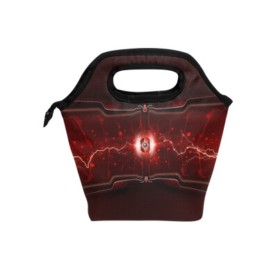

Insulated Lunch Tote Bag Red Pattern Travel Picnic Lunch Handbags Portable Zipper Lunch Bag Box