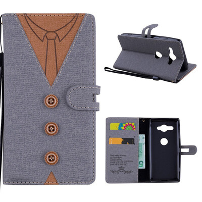 

MOONCASE Sony Xperia XZ2 Compact stitching embossed mens leather case - gray
