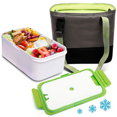 

1400ML Lunch Box Food Container Bento Microwavable Leakproof & Removable Ice Pad Layer Box Reusable Fresh Keep Outdoor Meal Bag