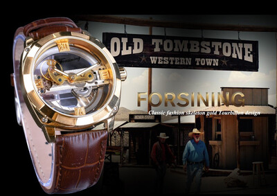 

Forsining Official Exclusive Sale Double Side Transparent Steampunk Design Automatic Watch for Men Sport Watch Genuine Leather