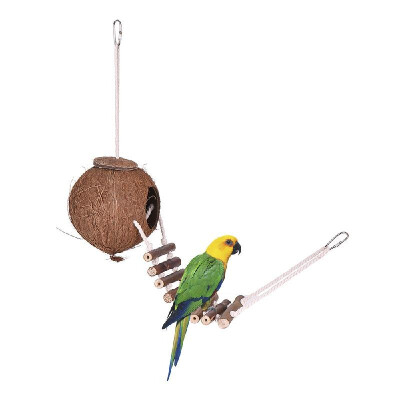 

Bird Stand Net Bird House Nest Coconut Hideaway Perch with Ladder Bird Cage Accessories Swing Toy for Budgerigar Macaw Parakeet Co