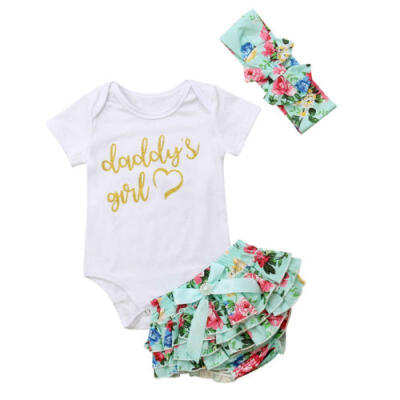 

3Pcs 0-2T Toddler Baby Girls Cotton Tops Romper Floral Pants Outfits Set Clothes