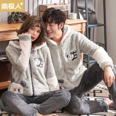 

Antarctic couple pajamas female winter coral fleece long sleeve thick flannel cartoon home service 00-0251A male models gray 1851 XXL code