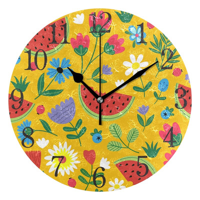 

Wall Clock Watermelon And Flowers Round Wall Clock Arabic Numerals Design