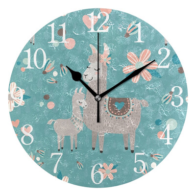 

Wall Clock Llama And Heart Pattern Round Wall Clock Arabic Numerals Design