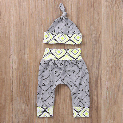 

UK Stock Newborn Baby Boy Girls Tops Romper Pants 3Pcs Outfits Set Clothes 0-24M