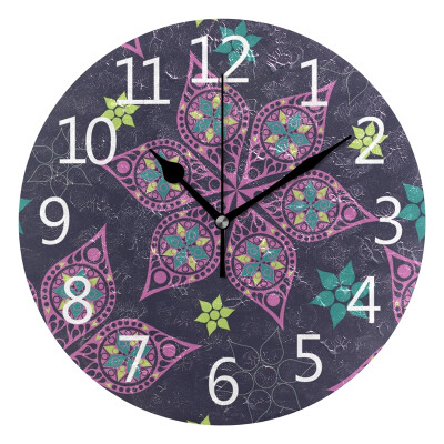 

Wall Clock Arabic Numerals Design Roma Floral Purple Round