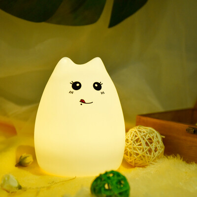 

Adorable Glutton Cat Night Light Silicone Tapping Light Cute Desk Light Rechargeable Light Bedside Lamp Colorful Light Color Chang