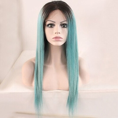 

9A Peruvian Virgin Hair Full Lace Wigs Ombre Blue Straight Human Hair Glueless Lace Front Wigs for Women with Baby Hair 130 Densi