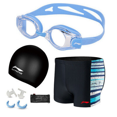 

Li Ning LI-NING All-round swim swimsuits swimsuits swimsuits swimsuits five sets of fashionable high-quality swimming pants swimming goggles swim cap sets LSJK666-1 sky blue l code