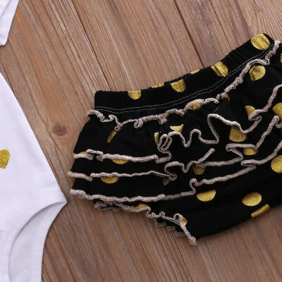 

3Pcs Infant Baby Girls Tops Romper Sequins Dot Ruffle Shorts Outfits Set Clothes