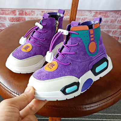 

New Autumn Genuine Leather Children Shoes Boys Girls High Top Sneakers Baby Toddler Casual Sports Shoes Kids Student Flats