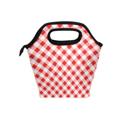 

Lunch Bag Tote Bag Red White Grid Travel Picnic Organizer Lunch Holder Handbags Lunch Bag Box for Office