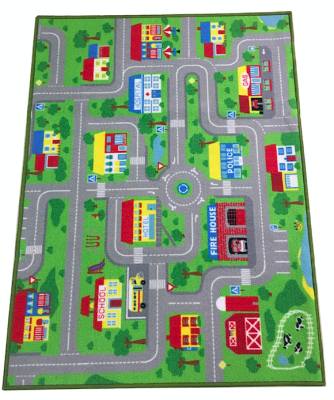 

City Street Map Kids Rug with Roads Kids Rug Play mat with School Hospital Station Bank Hotel Book Store Government Workshop Farm