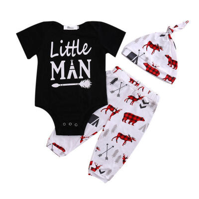 

USA 3PCS Kids Newborn Cotton Clothes Infant Baby Boy RomperPantsHat Outfit Set