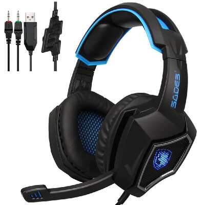 

SADES R9 PC Gaming Headsets 35mm Wired Earphone Over Ear Game Headphone with Microphone LED Light Volume Control for PC Laptop PS