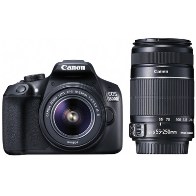 

Canon (Canon) EOS 1300D (EF-S 18-55 F / 3.5-5.6 IS II и EF-S 55-250mm F / 4-5.6 IS II) бис комплект зеркальные линзы
