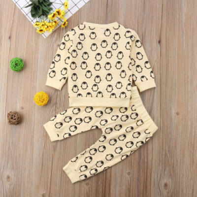 

2PCS Set Newborn Baby Boy Penguin T-shirtPants Outfits Kids Clothes Tracksuit