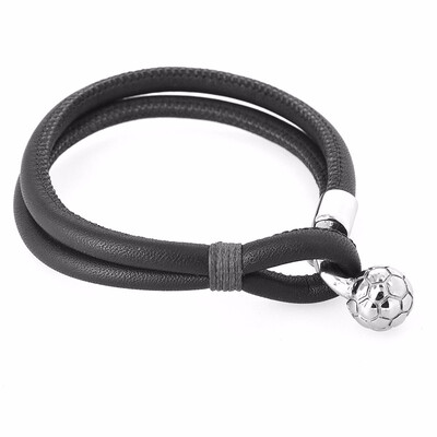 

Double Layer Genuine Leather Football Charm Bracelet