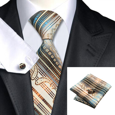 

N-0425 Vogue Men Silk Tie Set Multi-Color Novelty Prints Necktie Handkerchief Cufflinks Set Ties For Men Formal Wedding Business wholesale