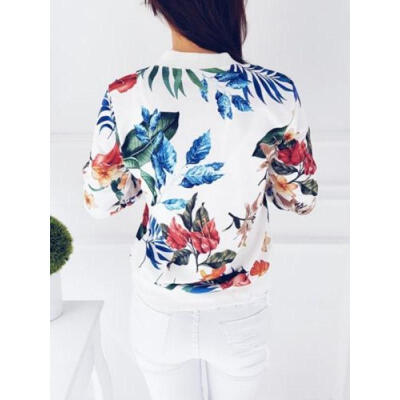 

Fashion Womens Ladies Retro Floral Zipper Up Bomber Jacket Casual Coat Outwear