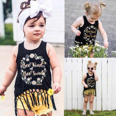 

Kids Baby Girls Flower Sleeveless Cotton T-shirt Tops Tee Vest Clothes Sunsuit