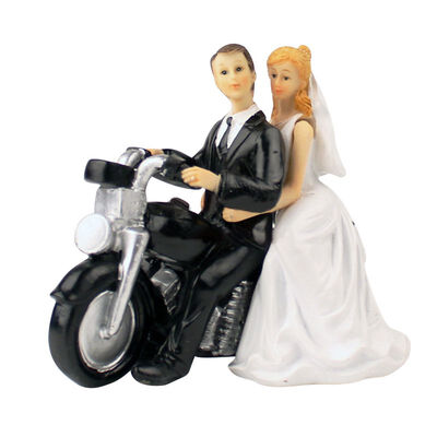 

UpperX 1 white black resin bride&groom motorcycle cake decoration ornaments doll decoration size 1355512cm