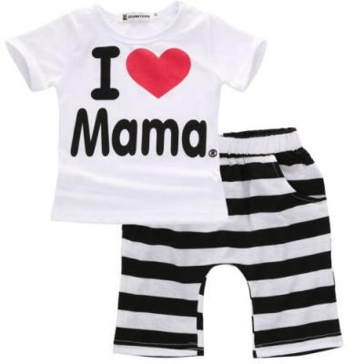 

I Love Papa Mama Baby Boy Girl Outfits Summer T-shirt TopsPants Shorts 2PCS Set