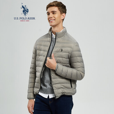 

US POLO ASSN Mens Down Jacket Short Stand Collar Slim Warm Solid Color Thin Jacket American Casual Light Down Jacket AYRMD-58515 Tibetan Blue L175