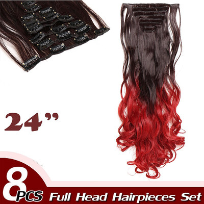 

17" Curly Hair Full Head Clip in Hair Extensions Synthetic 8 Piece 18 Clips Hairpiece Long Wave Trendy Design for Women