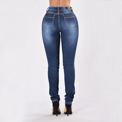 

Womens Destroyed Ripped Distressed High Waist Stretchy Skinny Denim Pants Jeans