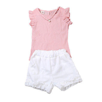 

2PCS Toddler Kids Baby Girls Summer Outfit Clothes T-shirt TopsShorts Pants UK