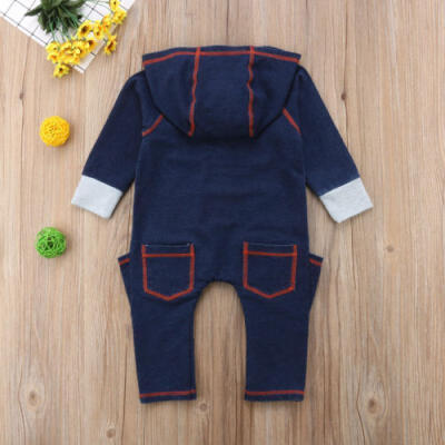 

AU Infant Baby Boys Girls Clothes Long-sleeved Jumpsuit Zipper Pocket Hooded Set