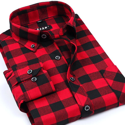 

Men's casual long-sleeved plaid shirt style