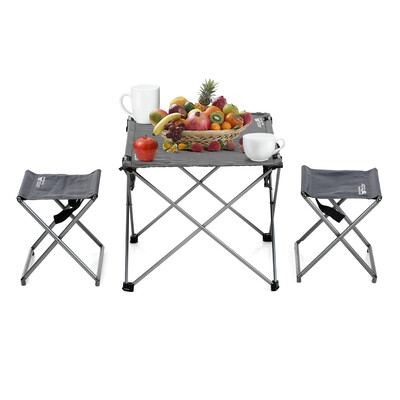 

Outdoor Foldable Camping Picnic Tables Portable Compact Lightweight Folding Roll-up Table with 2 Folding Chairs Stools for Travel