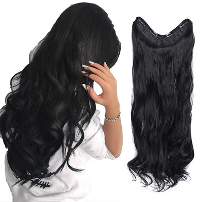 

24" Inch Long Curly Hair U Part One Piece Clip In Hair Extension Synthetic Heat Resistant Hairpiece