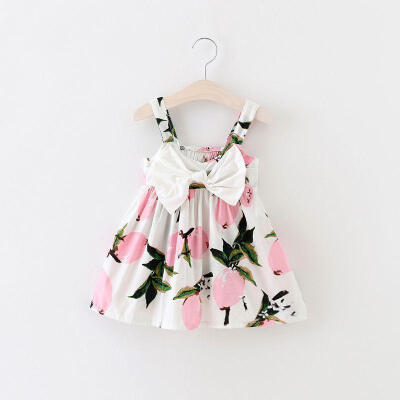 

Summer Infant Baby Girls Floral Dress Lemon Print Bowknot Sundress Clothes 0-3Y