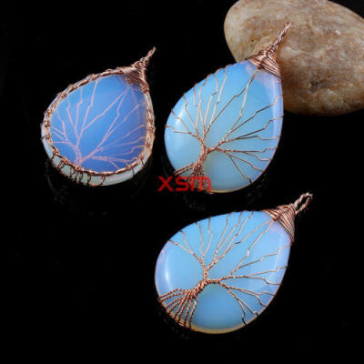 

Natural Gemstones Tree Life Drop Reiki Chakra Healing Pendant Beads Rose Gold