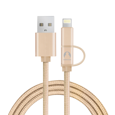 

Snowkids MFi certification Apple Andrews two-in-one data cable mobile phone charger power cord support iphone5 6s 7Plus Andrews 15 m aluminum shell earth gold