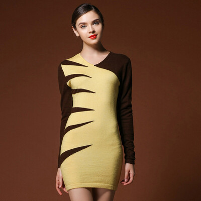 

MAZOE Europe&the United States hit the color in the long paragraph V-neck sweater Z1064 yellow M